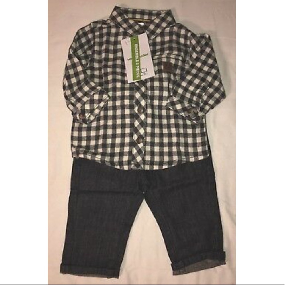 Vertbaudet Gray & White Pant & Shirt Size 3 Months
